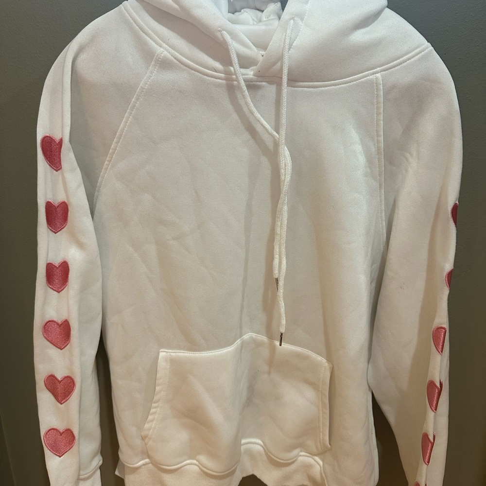 White Hoodie with Pink Heart Accents